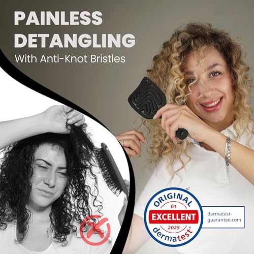 Walcora Black Detangler Brush for Wet & Dry Hair - Pain-Free, Gentle Hairbrush for Women, Men & Kids