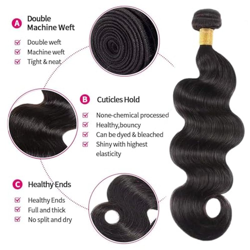 FuivJuix #1B Body Wave Human Hair Bundles - 16-20 Inch, 3 Pack