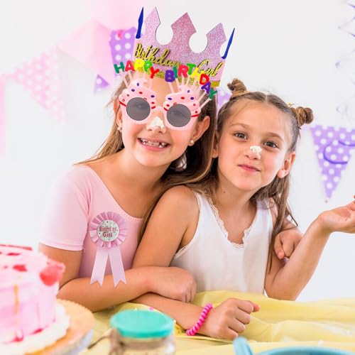 Pink Kid's Birthday Crown & Dress Up Set - Girl Headband Tiara & Ribbon Medal, YumSur