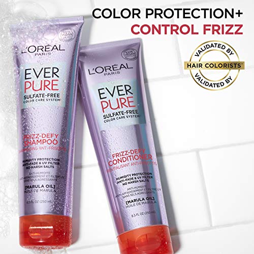 L¡¯Or?al Paris Hair Care EverPure Sulfate Free Frizz Defy Shampoo, with Marula Oil, 2 Count (8.5 Fl; Oz each) (Packaging May Vary)