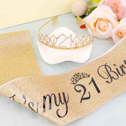 21st Birthday Sash and Crown Gifts for her Tiara for Women Girl 21st Its My Birthday Sash Headband Accessories Decorations