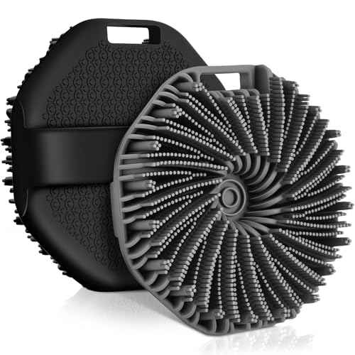 Silicone Body Scrubber, 2 PCS Exfoliating Body Scrubber, Silicone Loofah Bath Brush with Hand Strap, No-Slip Handheld Body Wash Brush Body Scrubbers Shower Cleaning for All Skin Types (Black & Grey)
