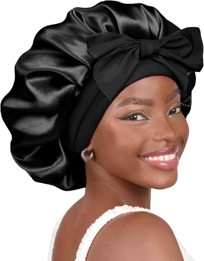 YANIBEST Double Layer Satin Silk Bonnet for Sleeping Curly Hair Frizz Control