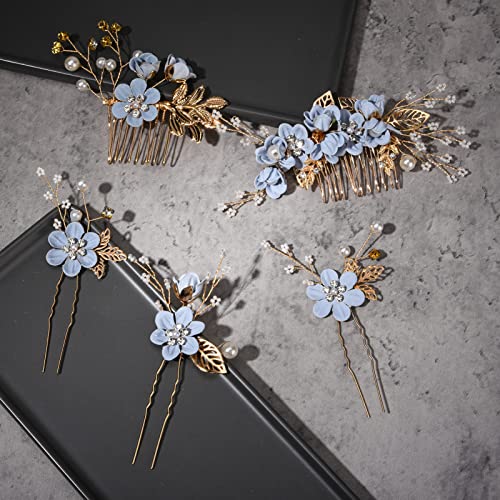 5 Pack Wedding Hair Comb Set with Crystal & Pearl Accessories