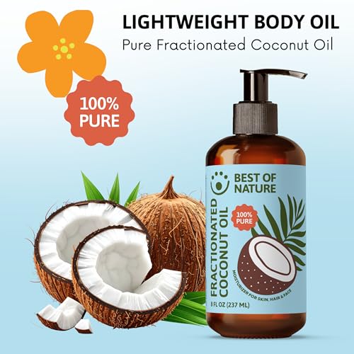Best of Nature 100% Pure Fractionated Coconut Oil - Natural Massage Oil, Unscented Moisturizer for Men and Women, for Skincare and Hair Care, Carrier for Essential Oils, Half Gallon (64 fl oz)