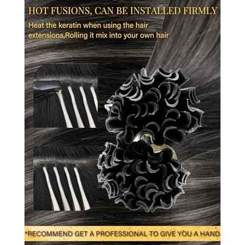 Hetto U Tip Hair Extensions Human Hair Black Ombre Ktip Human Hair Extensions Balayage Black to Silver Grey K Tips Hair Extensions Human Hair 18 Inch 50g 50s