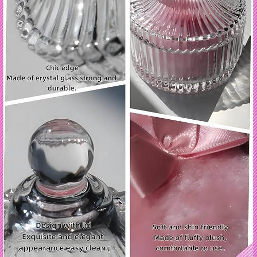 Powder Puff Set with Glass Container - Soft Velour Face & Body