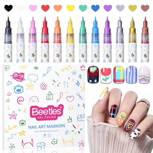 Beetles 12-Color Fine Line Nail Art Pens - 0.5mm Acrylic Markers Set