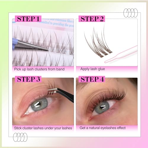 Brown Lash Clusters Natural Clusters Lashes Wispy Eyelash Clusters 10-12MM Individual Lashes C Curl Lash Extension DIY Eyelash Extension Clusters for Beginners