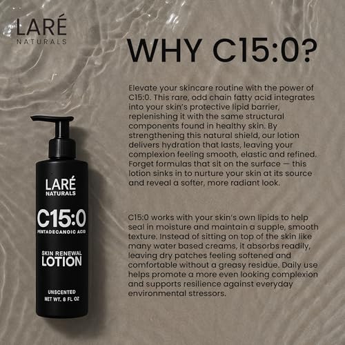 C15:0 Pentadecanoic Acid Supplement Body Lotion - Skin Cellular Benefits - Body Moisturizer for Dry to Very Dry Skin - Vitamin B3 Lotion - 8 fl oz - Unscented