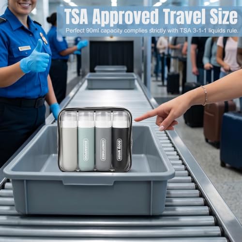 TSA Approved Travel Bottles 3oz | Leak Proof Silicone, Pre-printed Labels, 4 Pack