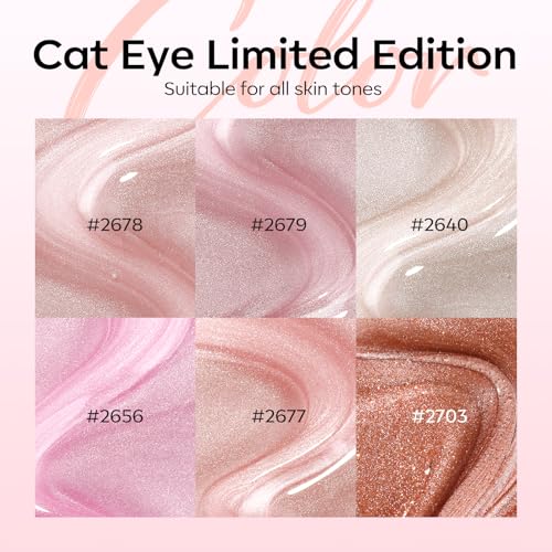 Modelones Cat Eye Gel Nail Polish Set, 6 Colors Nude Pink Brown (A-0 Nude Pink Honey) - Glitter Gel Polish