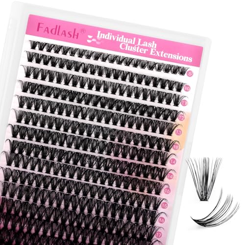 FADLASH Lash Extension Kit 40D Lash Clusters C Curl Lash Cluster Kit DIY Eyelash Extension Kit with Lash Bond and Seal Lash Tweezer 3D Fluffy Cluster Lashes (Kit, 40D-0.07C-Mix8-20)