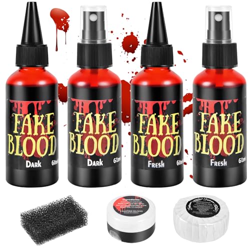Halloween Fake Blood Spray Kit - 4 Bottles + Gel Makeup