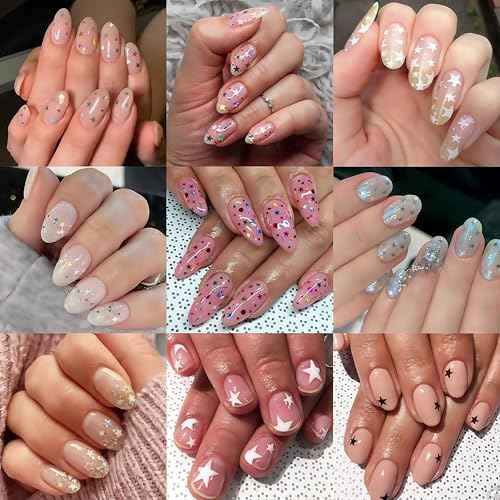 6 Sheets Star Nail Stickers 3D Self-Adhesive Glitters Starlight Nail Art Stickers Shiny Stars Glitters Nail Decals Black White Red Purple Laser Silver Stars Gold Nails Design Nail Supplies for Women