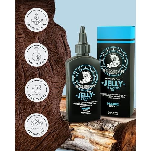 Bossman Jelly Beard Oil for Men & Beard Balm for Men Combo - Softens, Tames Moisturizes & Conditions - Magic Scent - Natural Ingredients & Made in USA