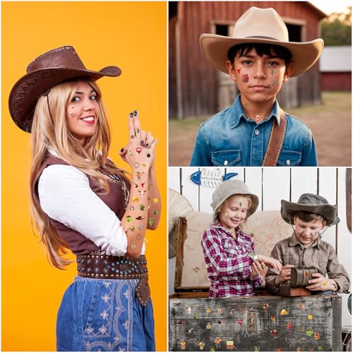 Hying 12 Sheets Cowboy Temporary Tattoos Westworld Cowboys Tattoos Stickers Waterproof Cartoon Makeup Face Tattoos for Birthday Party Decorations