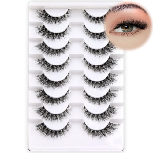 Cat Eye Wispy False Lashes 5-14mm Natural Look D Curl 8 Pairs