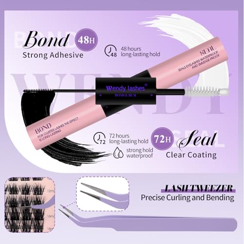 DIY Lash Extension Kit Lash Clusters With Bottom Lashes Volume/Wispy Clusters12-18mm Multi-types Individual Lashes Bond and Seal, Spike, Volume Lashes Kit Lash Applicator(Volume/Wispy Kit)