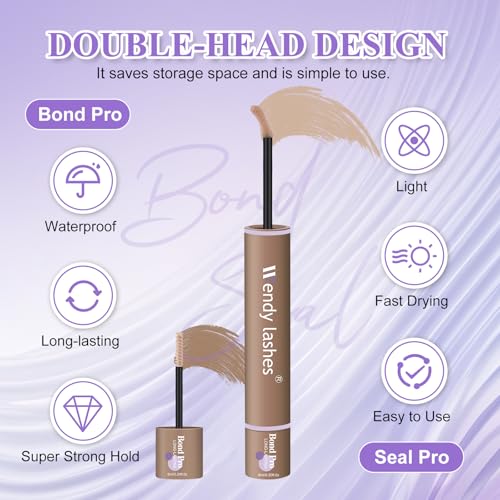 WENDY LASHES Brown Lash Cluster Glue, Lash Bond and Seal Waterproof, Quick-Dry Long-Lasting 72H Eyelash Glue for Clusters, Eyelash Adhesive, More Natural, More Solid, and More Gentle - 12ml