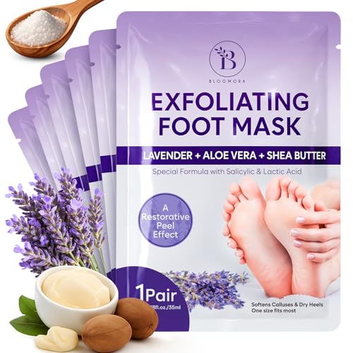 BLOOMORA Exfoliating Foot Peeling Mask with Lavender & Shea Butter - 6 Pairs