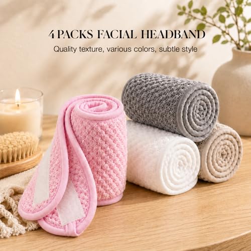 4-Pack Adjustable Terry Cloth Spa Headbands for Women