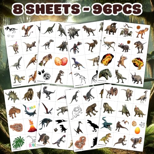 96Pcs Dinosaur Temporary Tattoos - Pre-Cut Stickers for Kids
