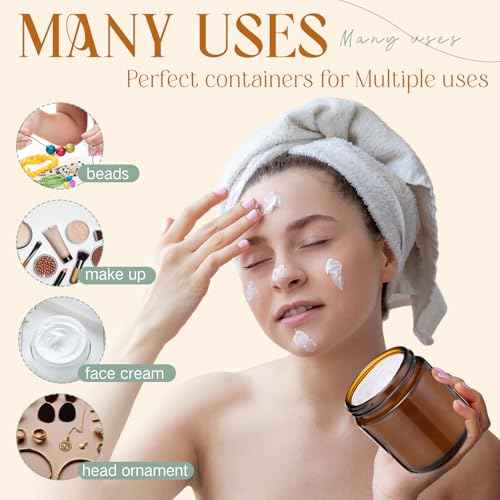 Patelai 4 oz Glass Jars with Lids, 4 Pack Amber Cosmetic Jars with Black Lids Leakproof and Dishwasher Safe for Travel Storage Makeup, Cream,Lotion,Ointments