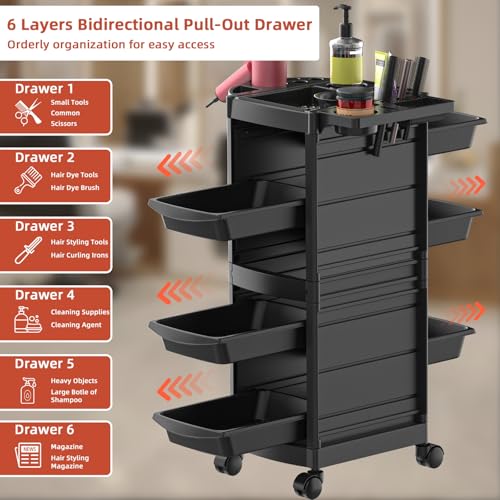 7-Layer Salon Trolley Cart with 6 Drawers & Wheels