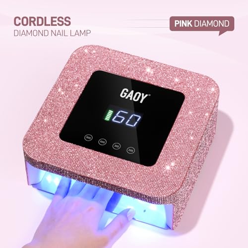 GAOY Cordless UV LED Nail Lamp for Gel Nails, Rechargeable UV Light, Professional Nail Dryer with 4 Timers, Automatic Sensor and Sensitive Mode for Fast Curing, Pink Diamond