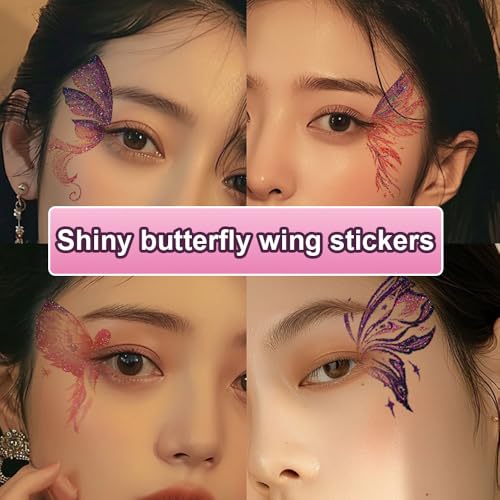Glitter Butterfly Temporary Tattoos - 10 Sheet Waterproof Face Stickers