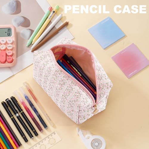 Quilted Cotton Makeup Bag Travel Cosmetic Pouch Pink
