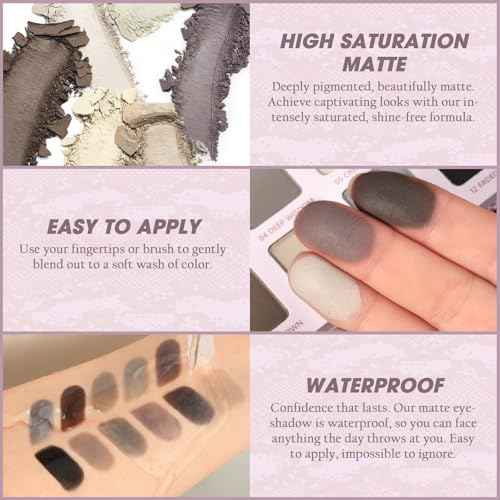Afflano All Matte Eyeshadow Palette for Brown Eyes, Highly Pigmented Taupe Grey Nude Neutral Eyeshadow Palette Smoky Goth, Blendable Cool Toned Matte Eye Shadow for Older Women Everyday Natural Makeup