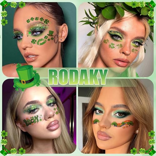 St. Patrick's Day Face Tattoo Stickers with Green Rhinestones