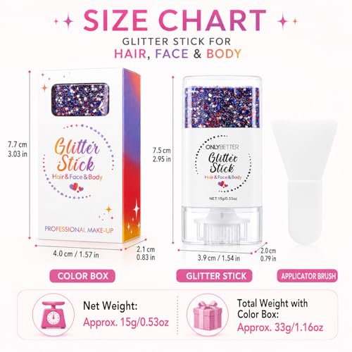 4th of July Glitter Stick with Silicone Brush, Red White Blue