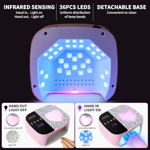 LIMEGIRL Pink UV LED Nail Lamp Kit for Gel Polish, Rechargeable & Fast Curing