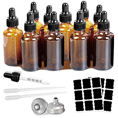 10 Pack 2oz Amber Glass Dropper Bottles UV Protection