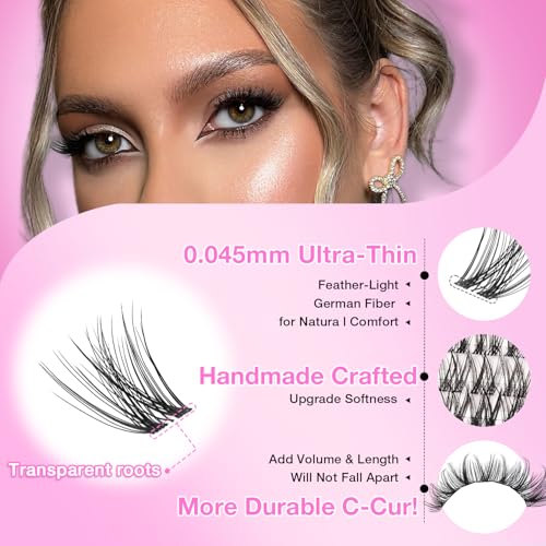 Lash Clusters Kit, DIY Cluster Eyelash Extensions 10?18mm, 168pcs Fluffy D Curl Natural Lashes with Lash Bond and Seal, Lash Tweezers, Remover?Natural Fake Cat Eye Individual Manga Clusters£¨MIX2-1-L£©