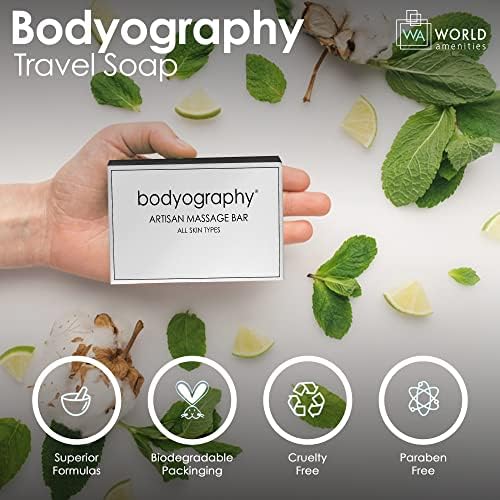 World Amenities - Bodyography Blanc - Bulk Artisan Massage Bar | 1.8 oz | Vanilla White Tea, Mini Travel Size Toiletries (100% Recyclable)| Individually Boxed Hotel Amenities, Suitable for All Skin