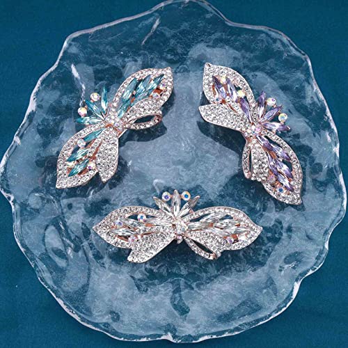 Yheakne Crystal Wedding Hair Clip Barrette Blue Rhinestone Hair Barrette Clip Bling Bridal Headpieces Decorative Head Clip Headwear Crystal Bride Hair Accessories for Women and Girls Gifts for Bridesmaid (Blue)