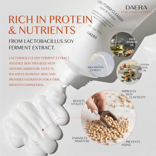 DAERA DUBU Foaming Cleanser 100ml, Hydrating & Moisturizing, Soothing for Sensitive Skin, Hyaluronic Acid, One Step Cleasing, Panthenol & Soy Ferment Extract, Korean Facial Cleanser