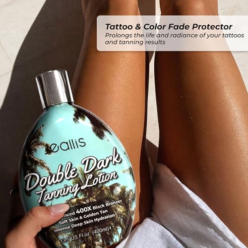 Jeallis Double Dark Indoor Tanning Bed Lotion With Bronzer, Indoor Suntan Lotion Tanning Lotion For Tanning Bed With Tattoo Protecting Formula, Bronzer Tanning Lotion, 13.5oz