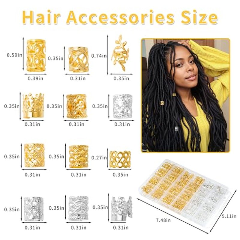 220 Pcs Gold & Silver Hair Cuffs - 12 Styles Braid Jewelry Set