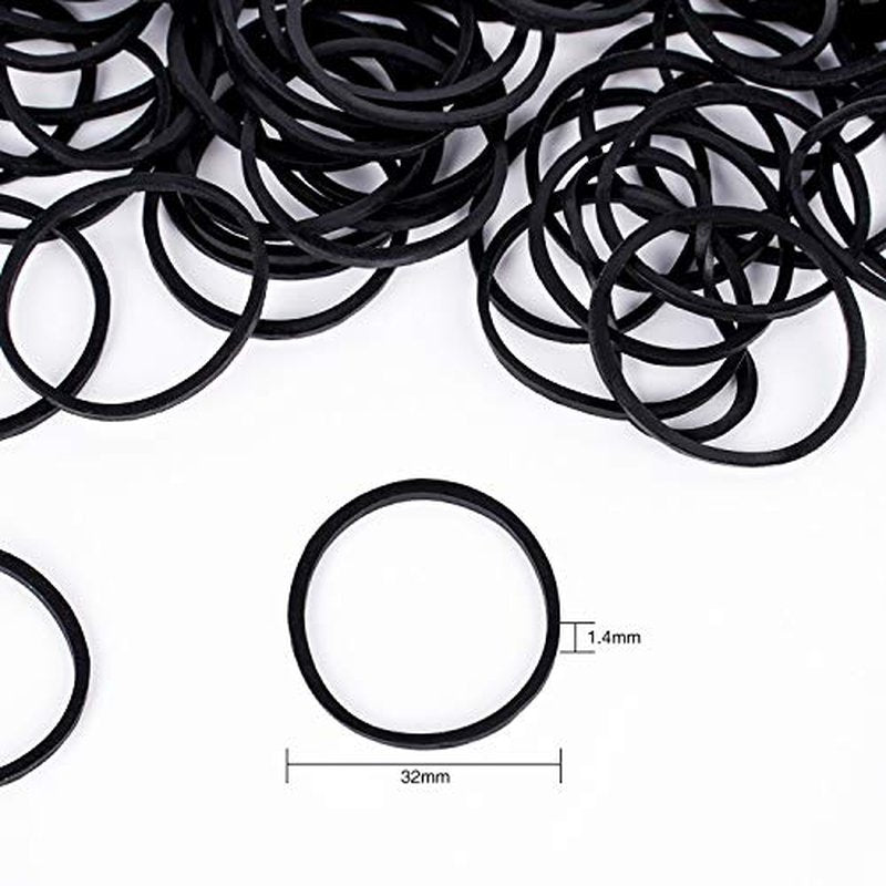 Black Rubber Hair Bands, 1.25" Elastic Ties for Thick Hair (330 pcs)