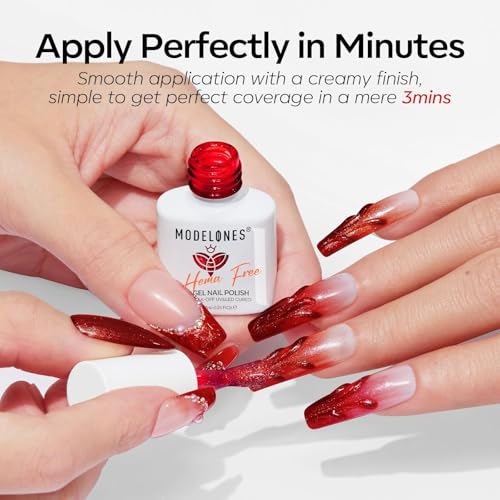 Modelones Red Cat Eye Gel Nail Polish Set 6 Colors HEMA-Free Burgundy - A4 Classic Red