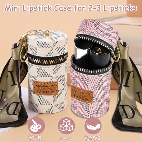 Leather Lipstick Organizer Bag with Keychain - 2 Pack