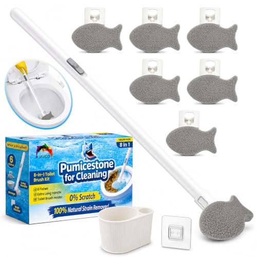 JAVCO Pumice Brush Kit / 8-in-1 Toilet Cleaning Set with Extra Long Handle