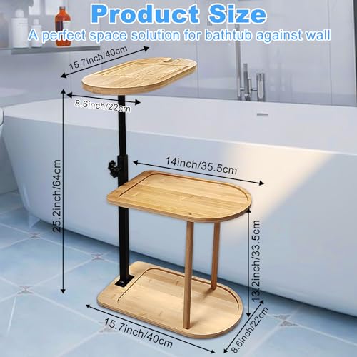 Bamboo Bath Tray Caddy - 3 Layer Freestanding Bathtub Organizer
