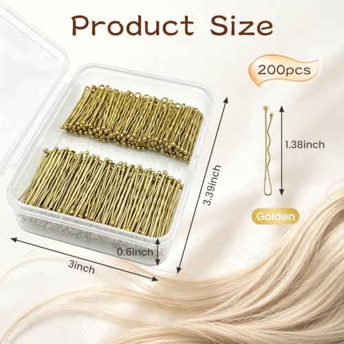 DEFENSUN Gold / Blonde 1.38" Mini Bobby Pins – 200 Pcs Hair Styling Set