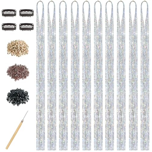 Rootoo Sliver Hair Tinsel Kit 10 Pcs – Fairy Hair Tinsel for Girls Women, 4000 strands